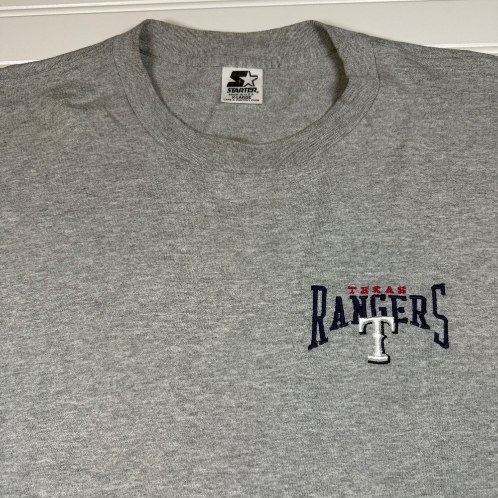 Vintage 90s Starter Texas Rangers T-Shirt Mens XL Gray Made in USA MLB Baseball